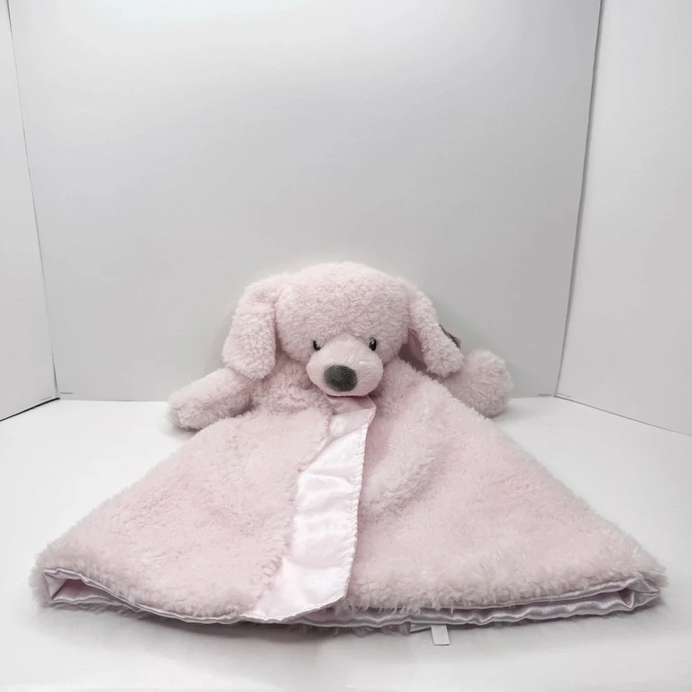 Baby GUND Fluffey Huggybuddy Puppy Dog Plush Satin Security Blanket Lovey Pink